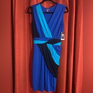 NWT Vince Camuto Blue and Black Color Blocked Dress Size 2